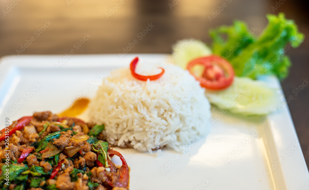 Stir Fried Pork Basil,Thai spicy food basil pork fried rice recipe (Krapao Moo) Stir Fried Pork Basil,Thai spicy food basil pork fried rice recipe (Krapao Moo)