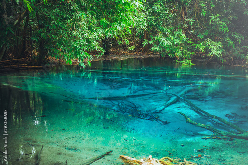Beautiful landscape view of Blue pool or Emerald pool in rainforest at Krabi Province, Thailand.