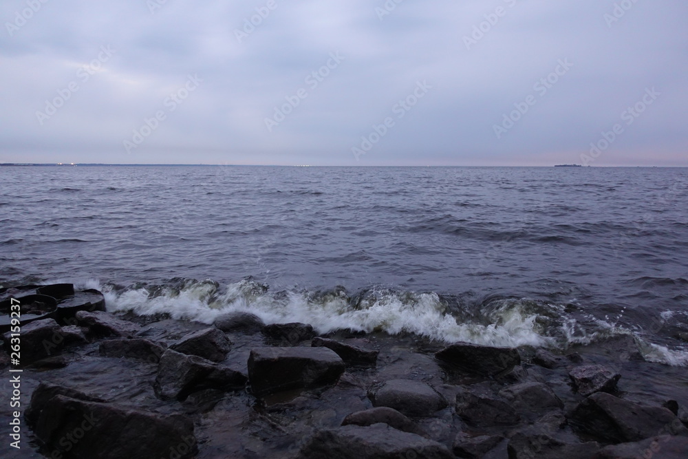 beach, sunset, sky, coast, rocks