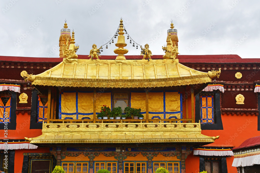 Tibet, Lhasa, the first Buddhist temple Jokang in rainy weather