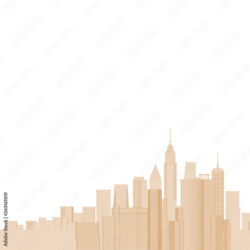 Panorama cityscape Sketch. Architecture sketch - 3D Illustration.