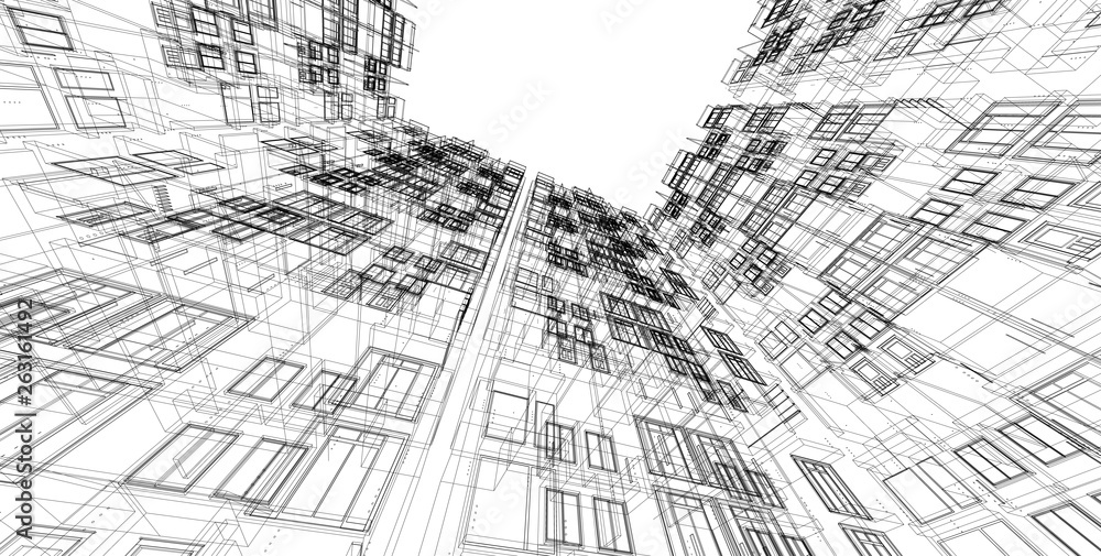 Fototapeta premium 3D illustration architecture building perspective lines.