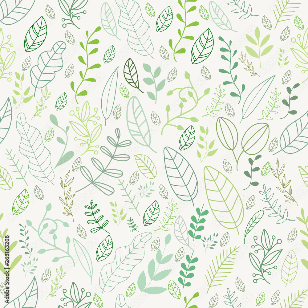 Vector leaves pattern in doodles style  endless print.