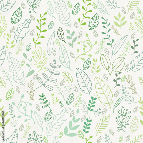 Vector leaves pattern in doodles style  endless print.