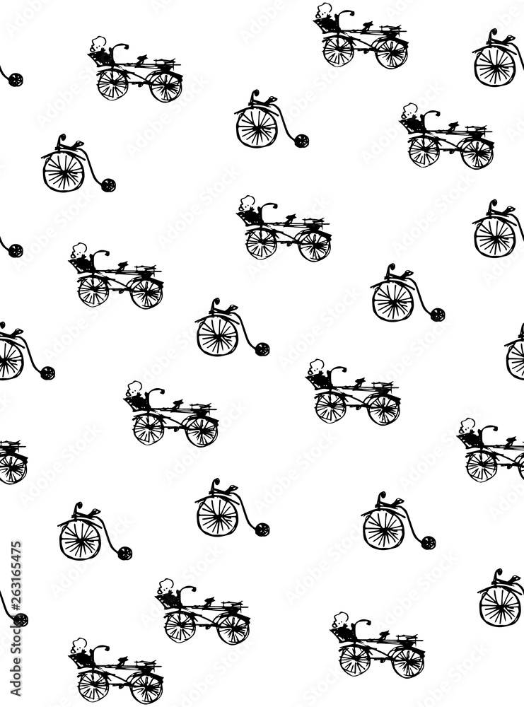 seamless black pattern created with old-fashioned bicycles. vintage style.