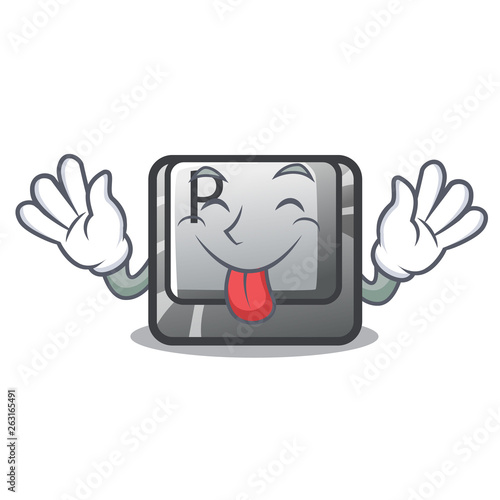 Tongue out button P on a game cartoon