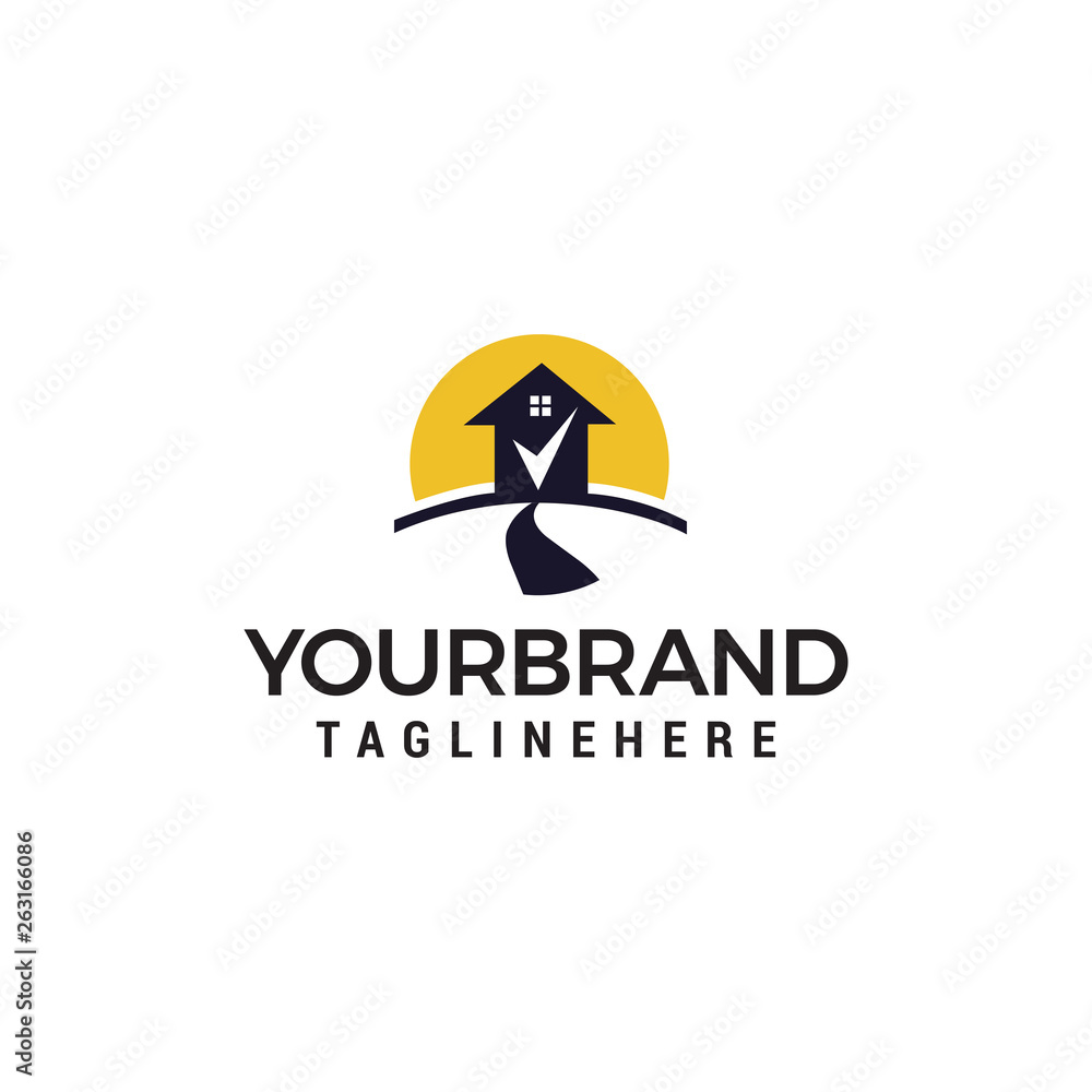 Road house check mark logo design concept template vector Road house check mark logo design concept template vector