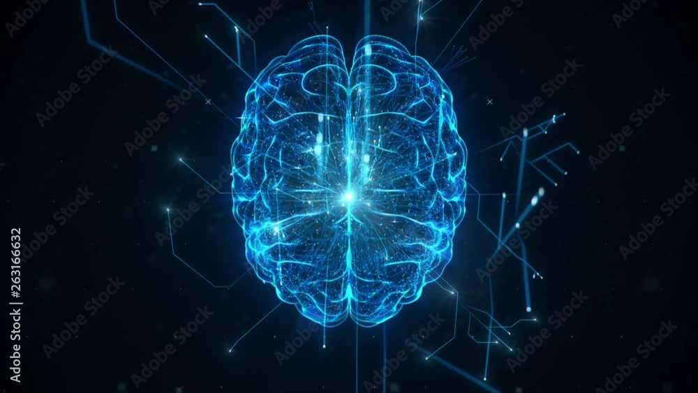 AI Artificial intelligence digital brain, big data deep learning computer machine IoT Internet of Things. Futuristic quantum computing abstract background. 3D illustration