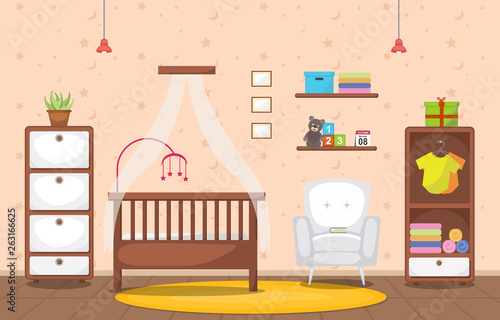 Baby Toddler Children Bedroom Interior Room Furniture Flat Design