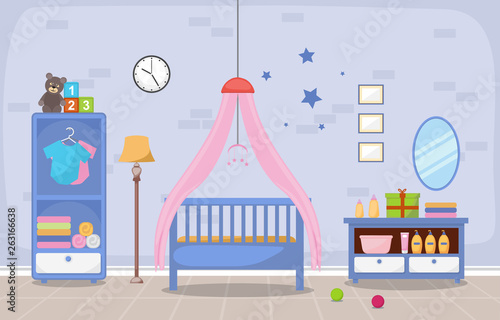 Baby Toddler Children Bedroom Interior Room Furniture Flat Design