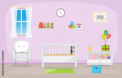 Baby Toddler Children Bedroom Interior Room Furniture Flat Design