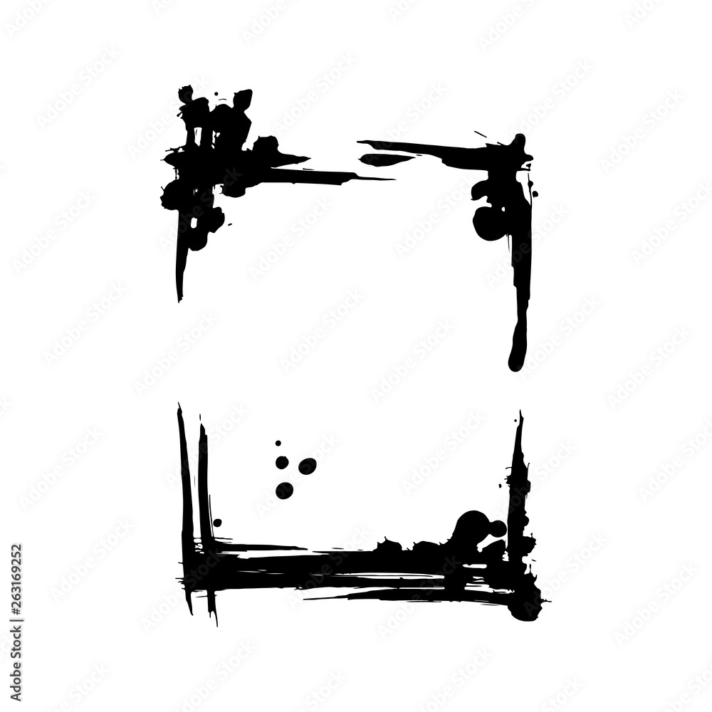 Vector Dry brush frames. Hand drawn artistic frames. Black and white engraved ink art. Frame border ornament square. Vector Dry brush frames. Hand drawn artistic frames. Black and white engraved ink art. Frame border ornament square.