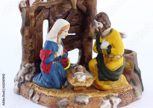 Christmas nativity figurines of Mary, Joseph and Baby Jesus  photo