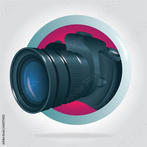 Realistic digital camera. Photo camera vector illustration. 