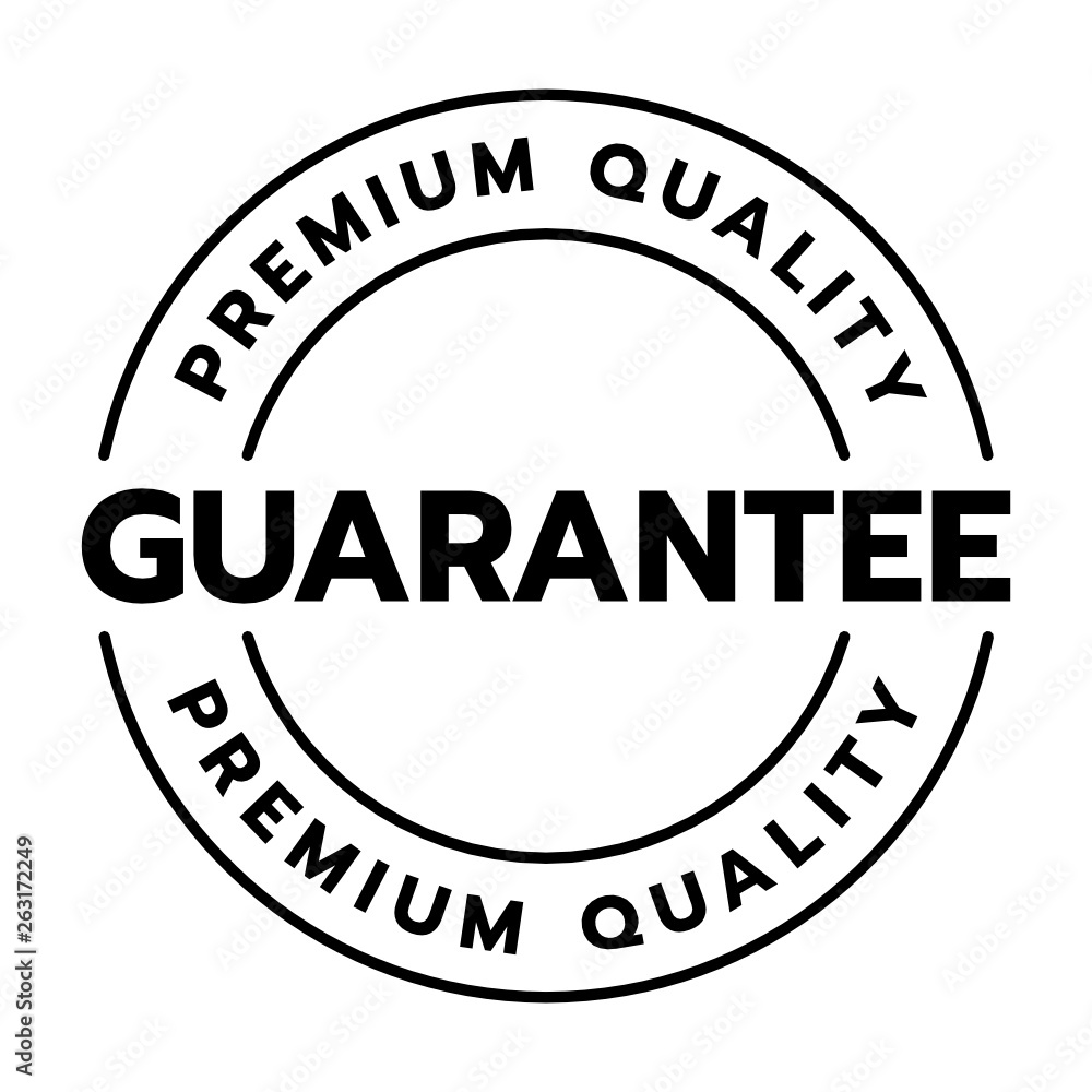Premium quality guarantee word on circle badge vector. Minimalist style, simple design, black and white color.
