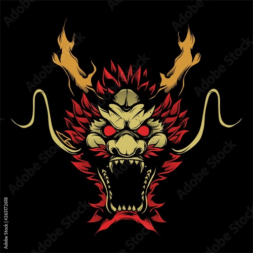 head dragon hand drawing vector