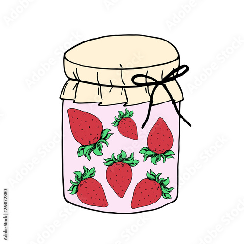 Set of colored hand drawn vector illustration. Set of pickle jars with vegetables. Set with tinned vegetables.