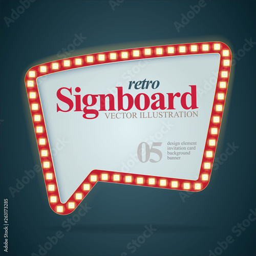 Signboard. Retro style signboard. Signboard with light bulbs. Part of set.