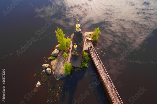 Aerial view of the Church of the Apostle Andrew the First-Called on the morning of June (aerial photography). Vasilyevo, Russia photo