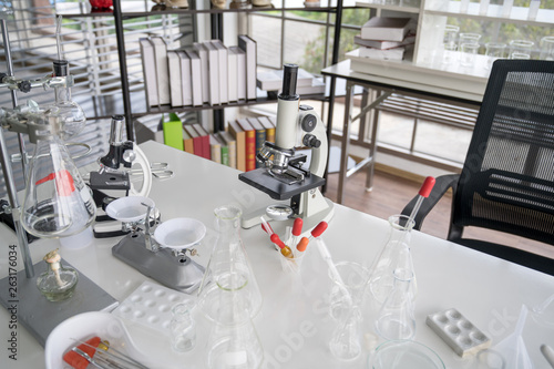 Scientist equipment and tools in scientific experiment science Laboratory