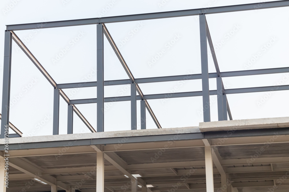 steel and concrete in unfinished building in construction site