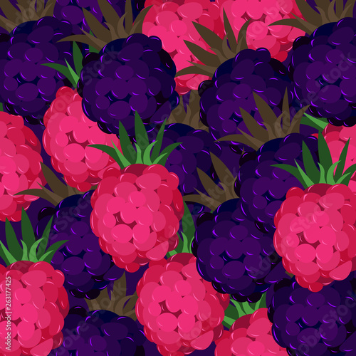 Pattern raspberry and blackberry. Summer design for invitations, cards, holidays, parties.