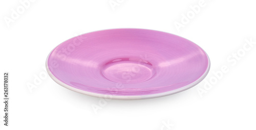 Ceramic purple plate on white background. photo