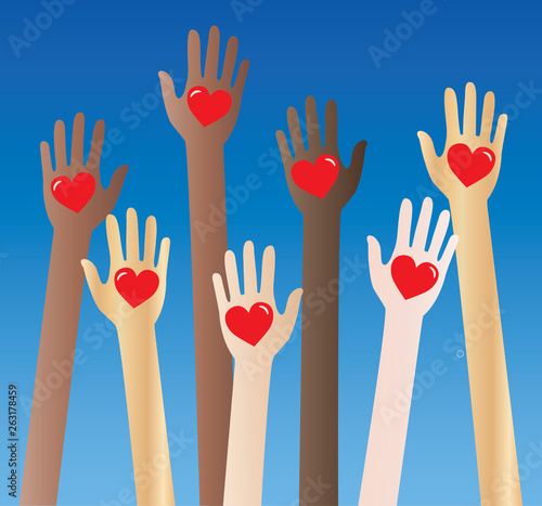 reaching helping human arms love diversity