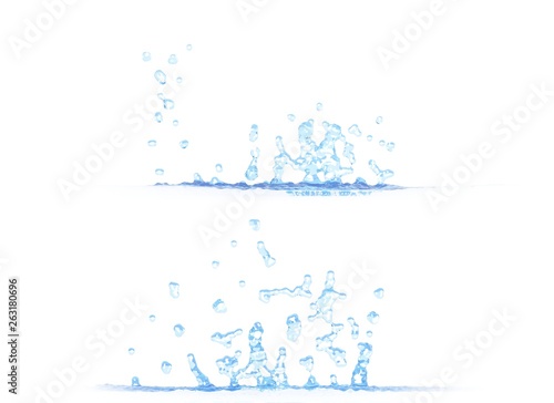 3D illustration of 2 side views of beautiful water splash - mockup isolated on white, for design purposes