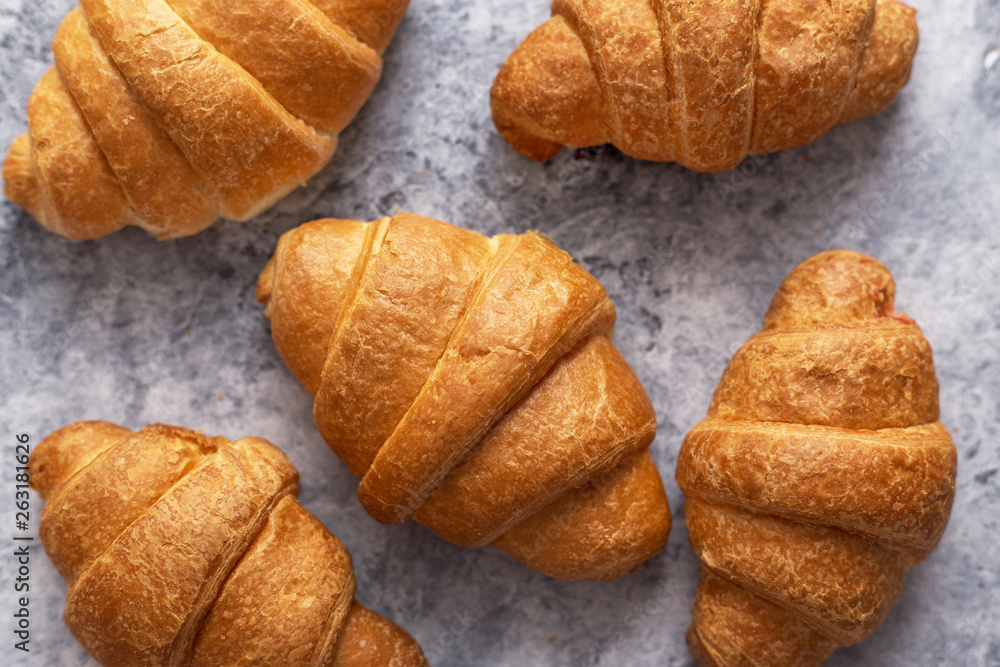 Fresh croissants.Delicious croissants for breakfast with coffee.