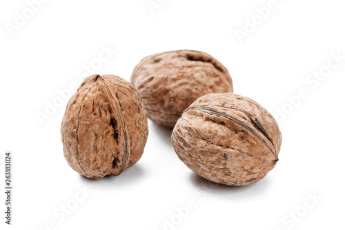 Walnuts isolated on white background.