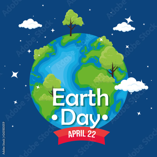 planet with trees and clouds to earth day