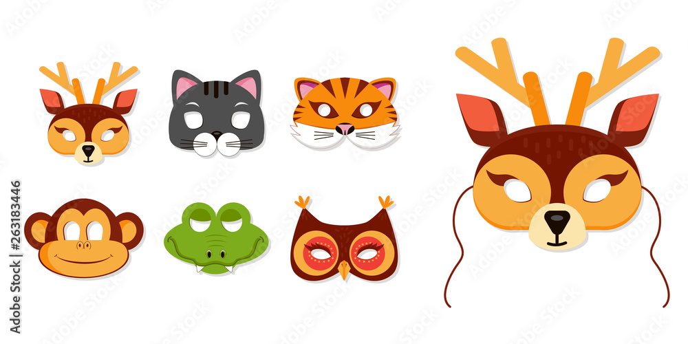 Fototapeta premium Mask of animals for kids birthday or costume party vector illustrations