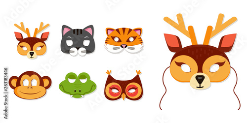 Mask of animals for kids birthday or costume party vector illustrations