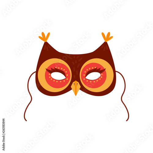 Mask of owl bird for kids birthday or costume party vector illustrations