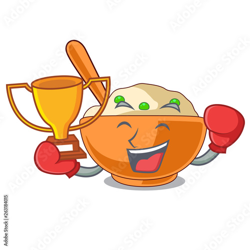Boxing winner mashed potato above in cartoon plate