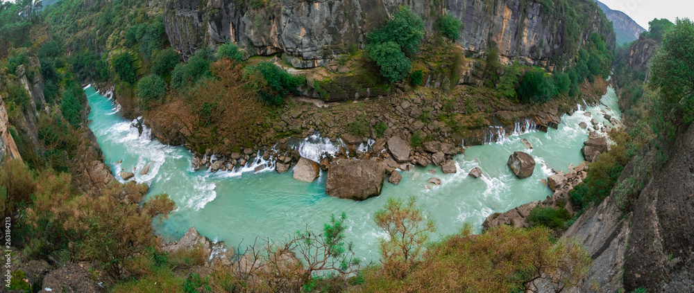 Fototapeta premium Panoramic river landscape from Koprulu Canyon National Park in Manavgat, Antalya, Turkey. Koprucay river.