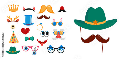Photo booth, scrapbooking props icon set vector illustration.