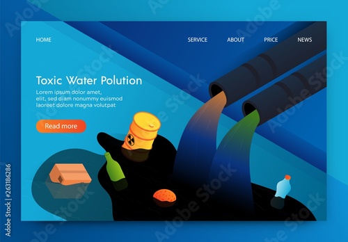 Flat Banner is Written Toxic Water Polution 3d.