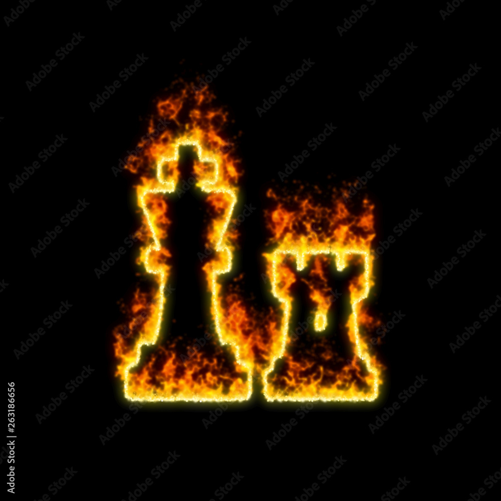 Fototapeta premium The symbol chess burns in red fire