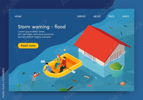 Flat Banner is Written Storm Warning Flood 3d.