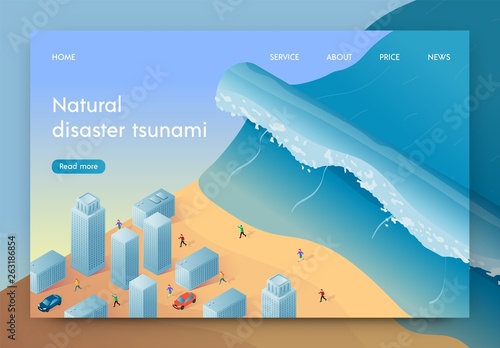 Vector Illustration Natural Disaster Tsunami. 
