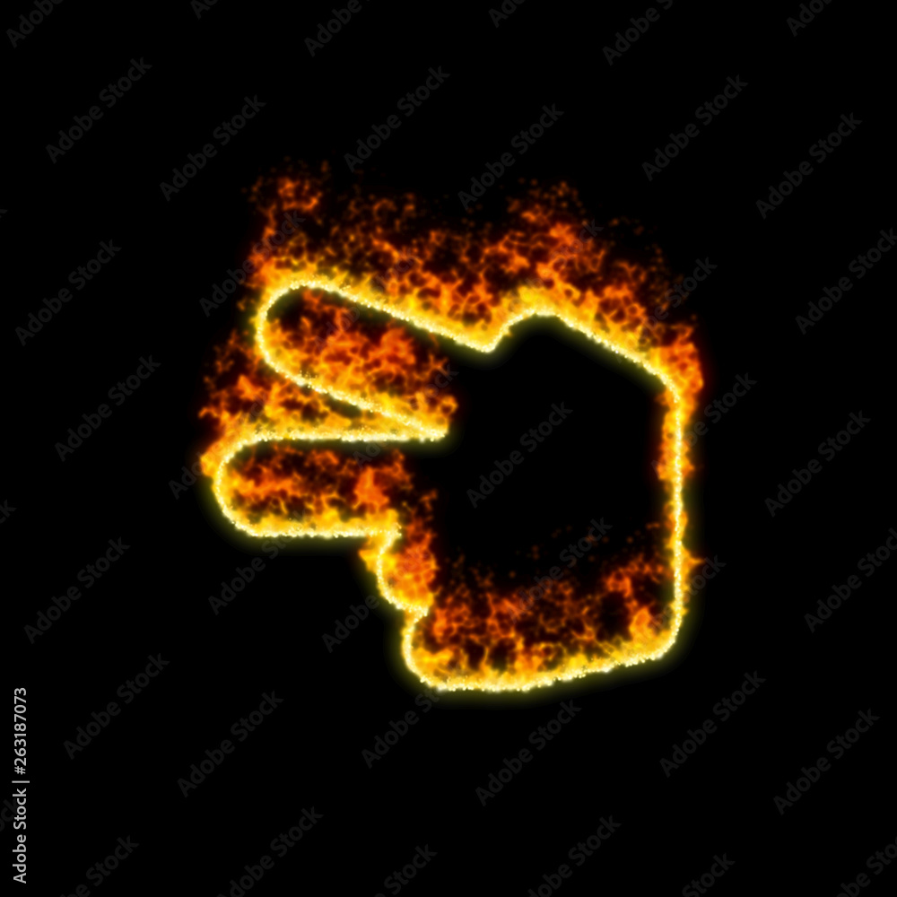 The symbol hand scissors burns in red fire