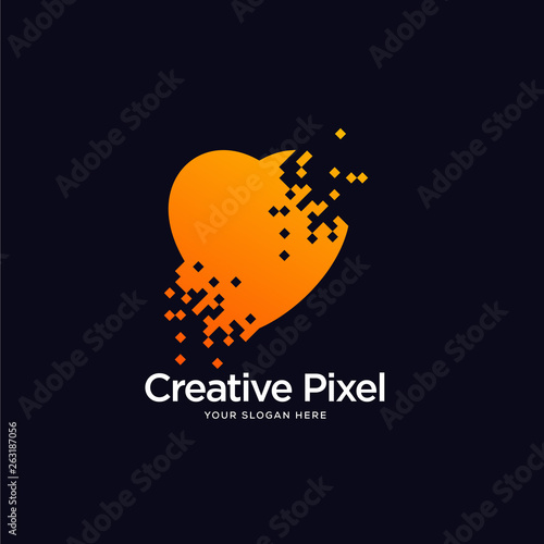 abstract heart logo designs concept, pixel tech logo template