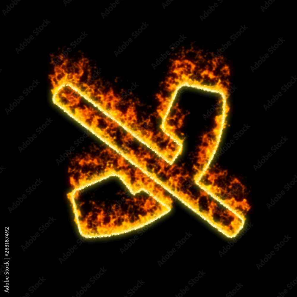 The symbol phone slash burns in red fire The symbol phone slash burns in red fire
