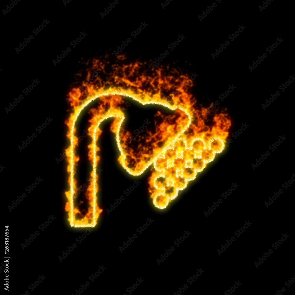 The symbol shower burns in red fire