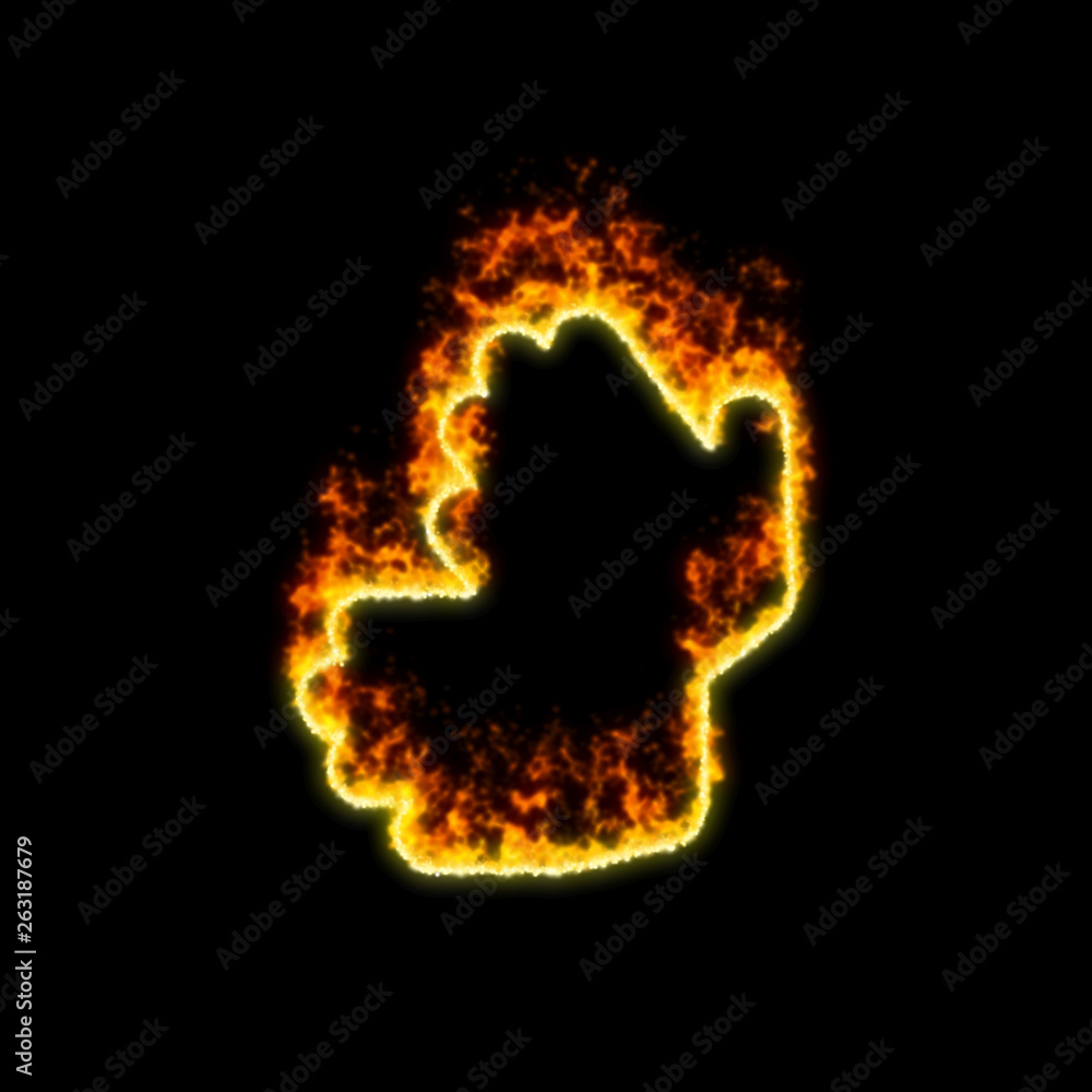 The symbol sign language burns in red fire