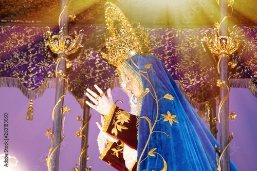 Statue of the Virgin in the procession parade of Holy Week, Spain, Europe