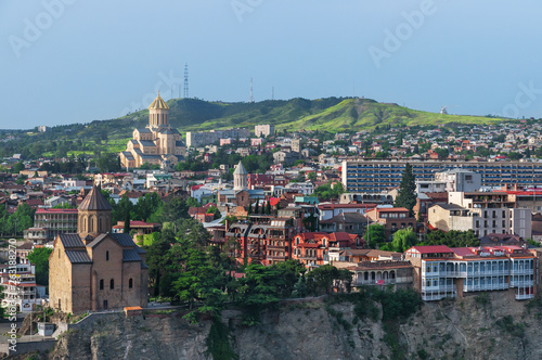 Panoramic view of Tbilisi city from the Narikala Fortress  old town and modern architecture. Tbilisi the capital of Georgia.