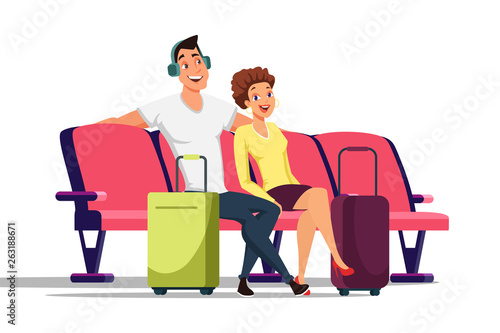 Couple in waiting room flat vector illustration